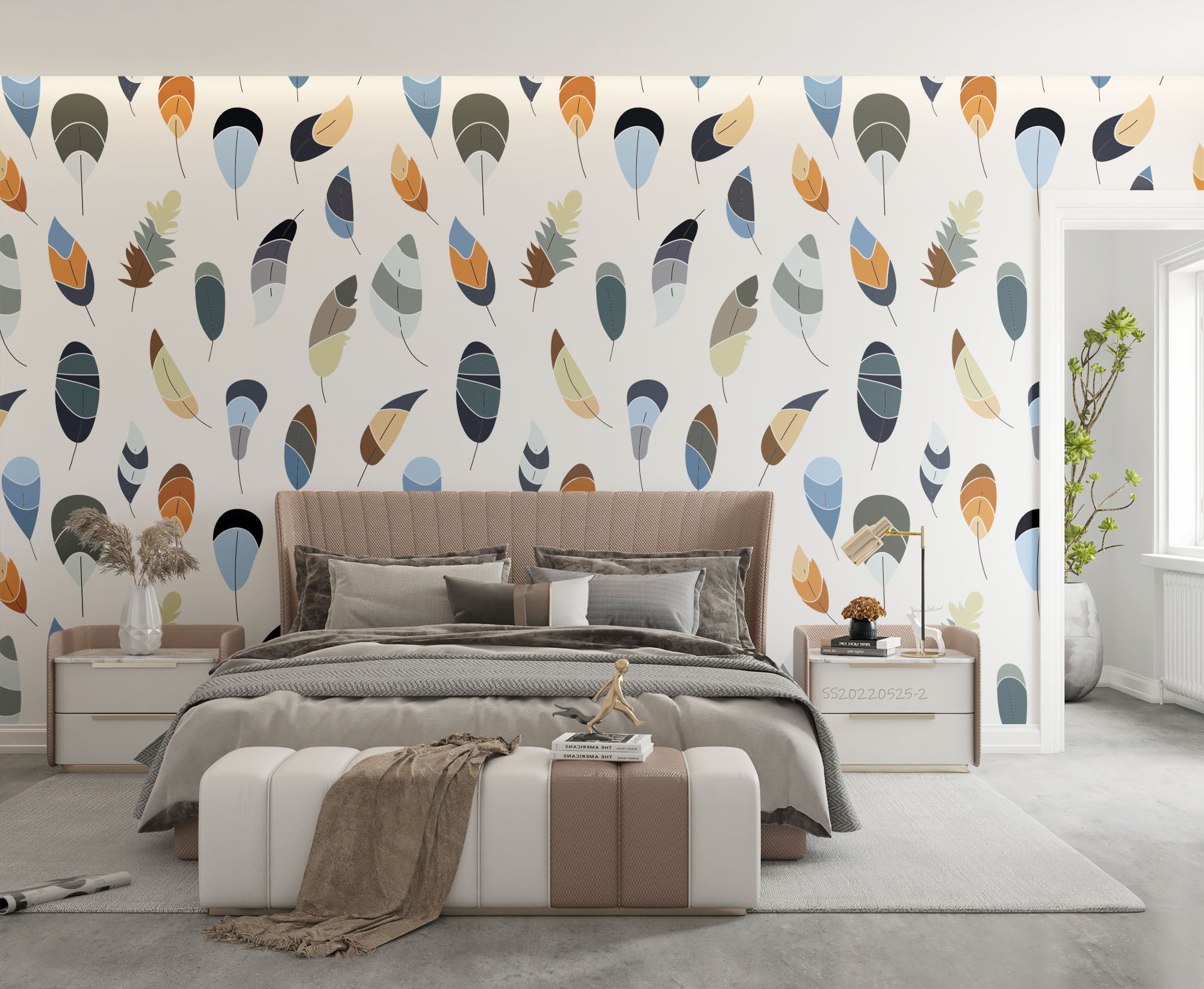 3D Vintage Abstract Feather Pattern Wall Mural Wallpaper GD 122- Jess Art Decoration
