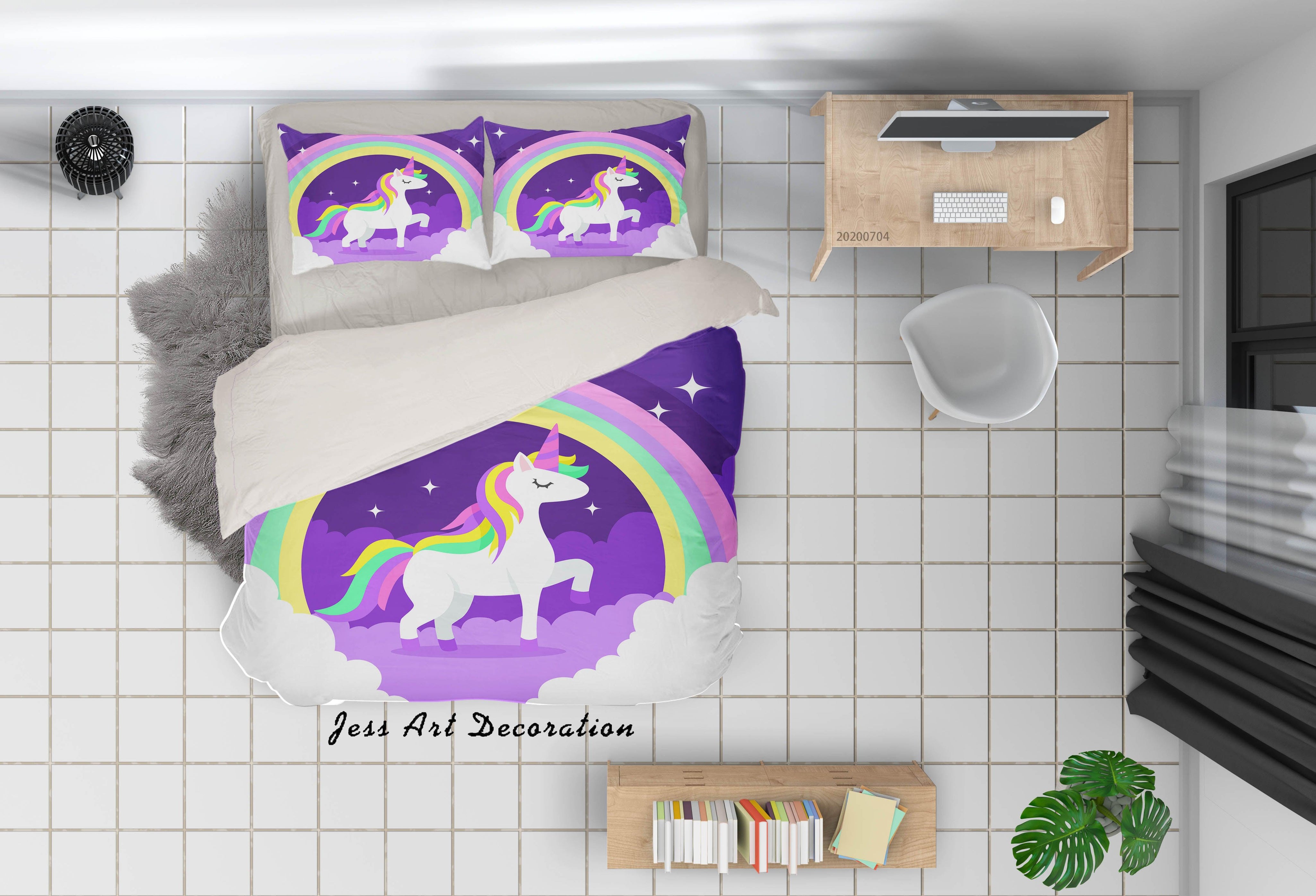3D Purple Rainbow Unicorn Quilt Cover Set Bedding Set Duvet Cover Pillowcases SF179- Jess Art Decoration