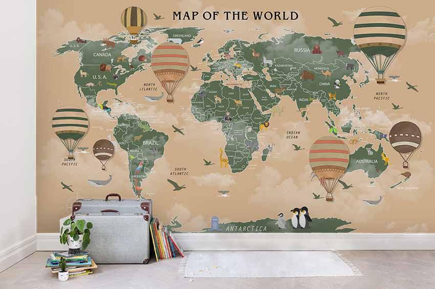 3D Retro World Map Whale Wall Mural Wallpaper 05- Jess Art Decoration