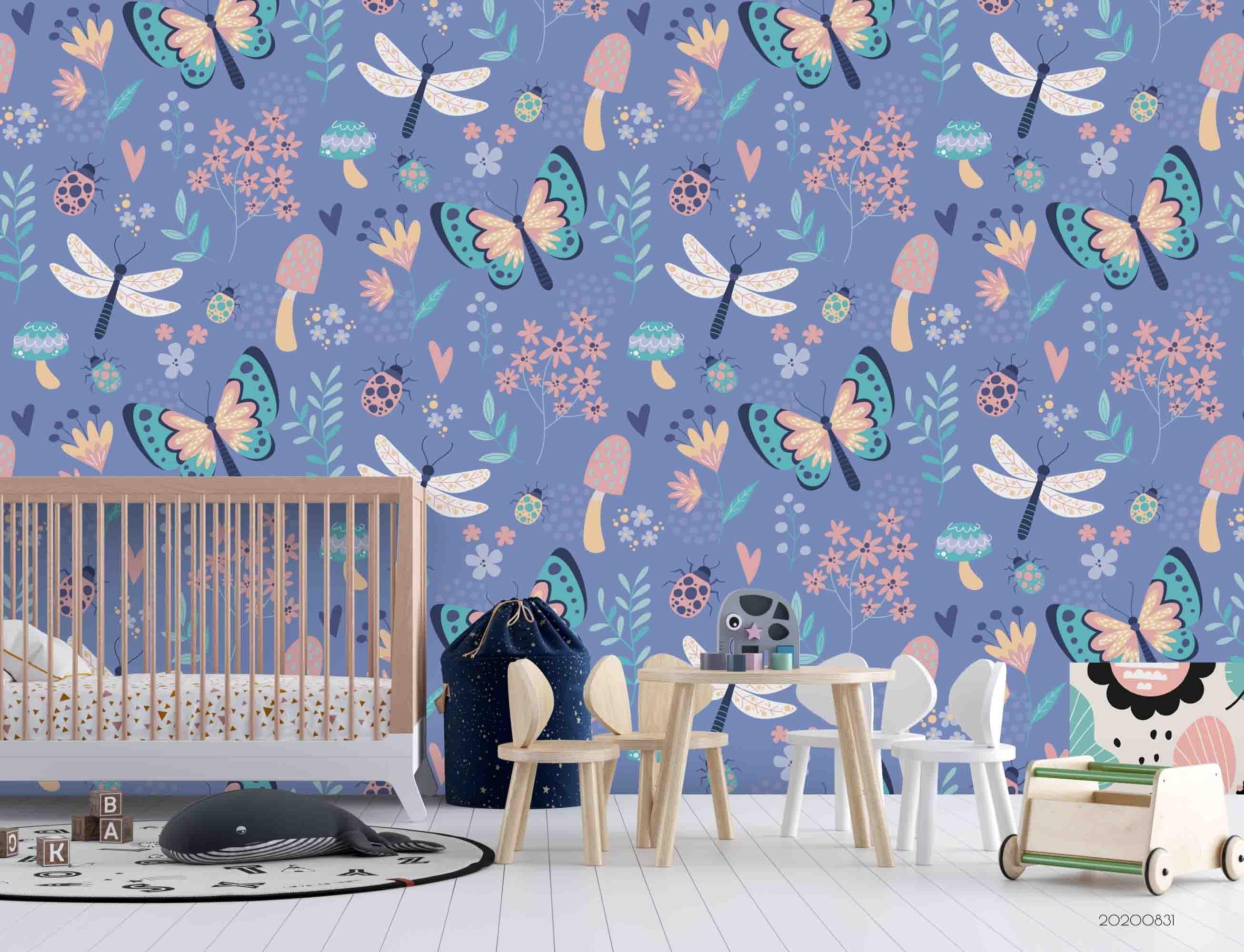 3D Hand Sketching Butterfly Dragonfly Floral Insect Wall Mural Wallpaper LXL 1425- Jess Art Decoration