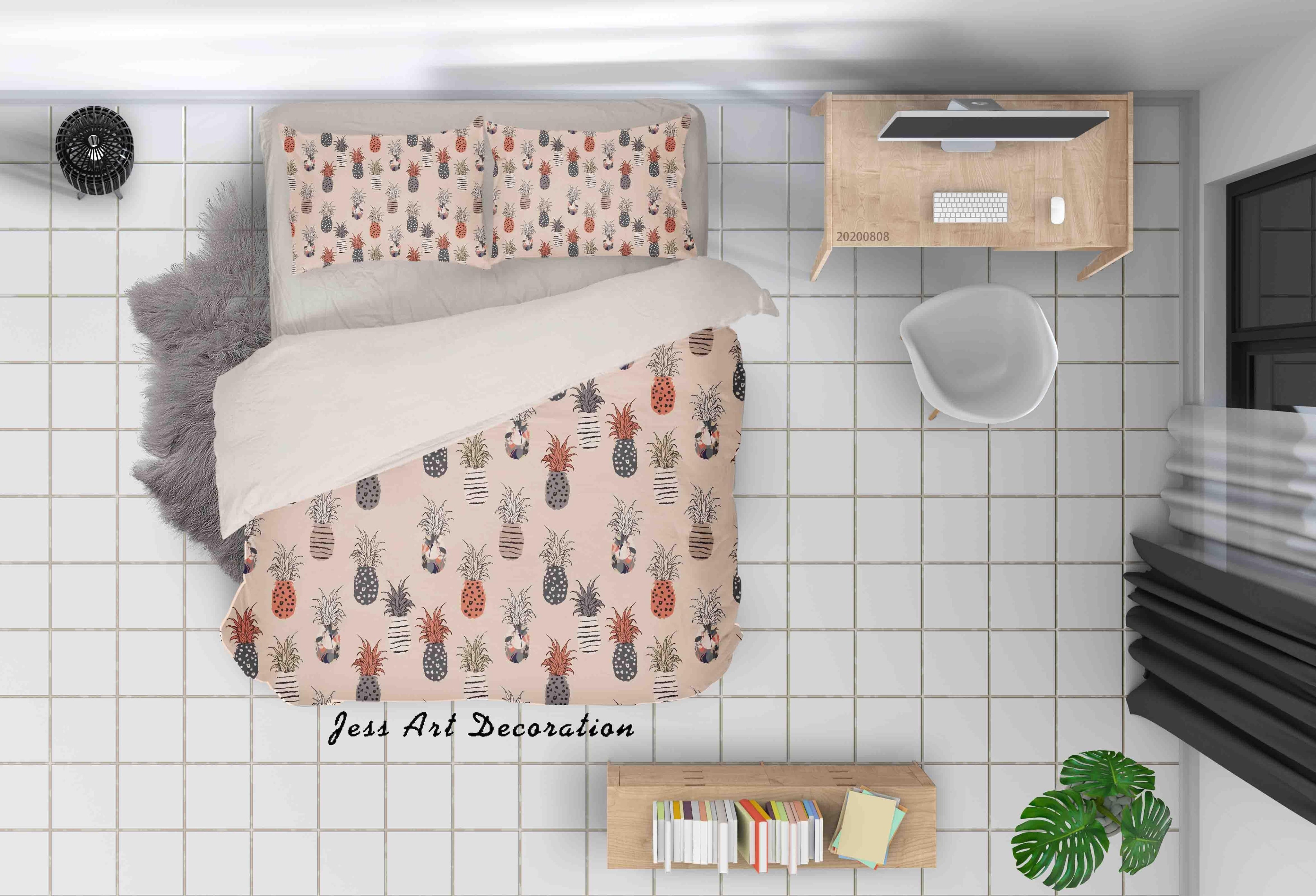 3D Hand Drawn Pineapple Fruity Quilt Cover Set Bedding Set Duvet Cover Pillowcases LXL- Jess Art Decoration