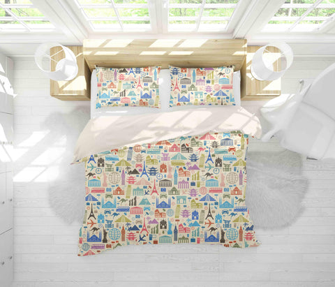 3D Landmark Building Quilt Cover Set Bedding Set Pillowcases 5- Jess Art Decoration