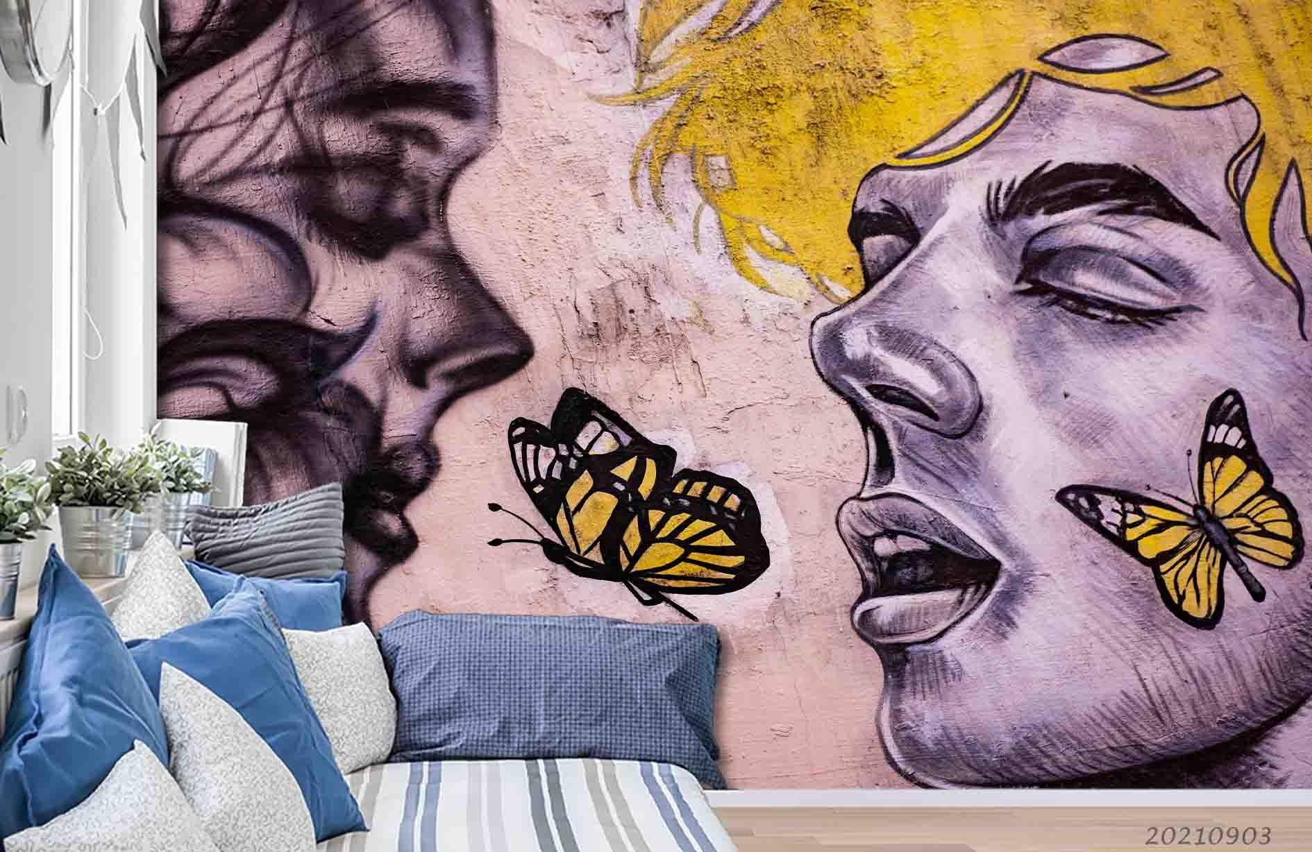 3D Abstract Character Butterfly Graffiti Wall Mural Wallpaper LQH 97- Jess Art Decoration