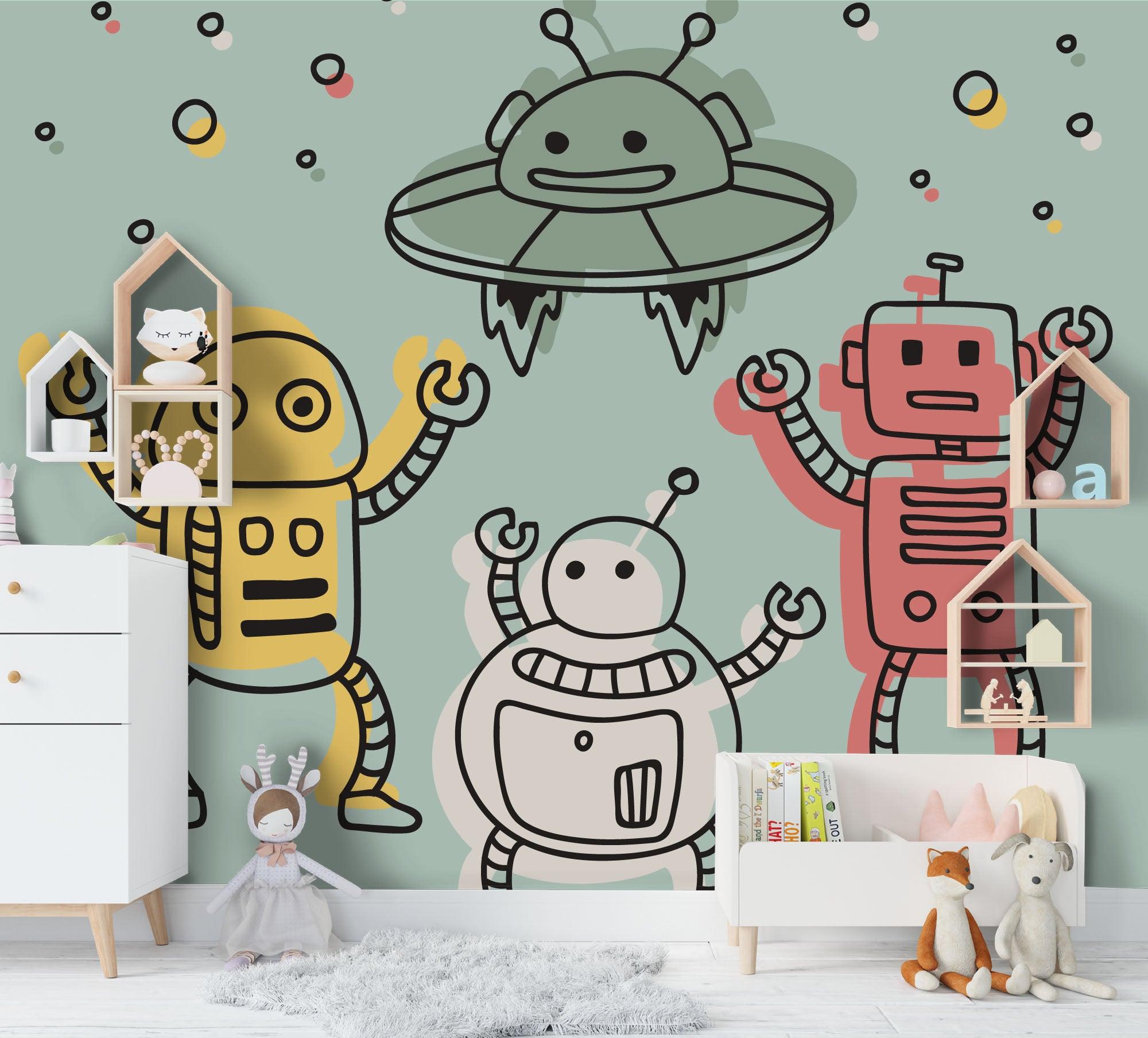 3D Cartoon Robot Spaceship Wall Mural Wallpaper 13- Jess Art Decoration