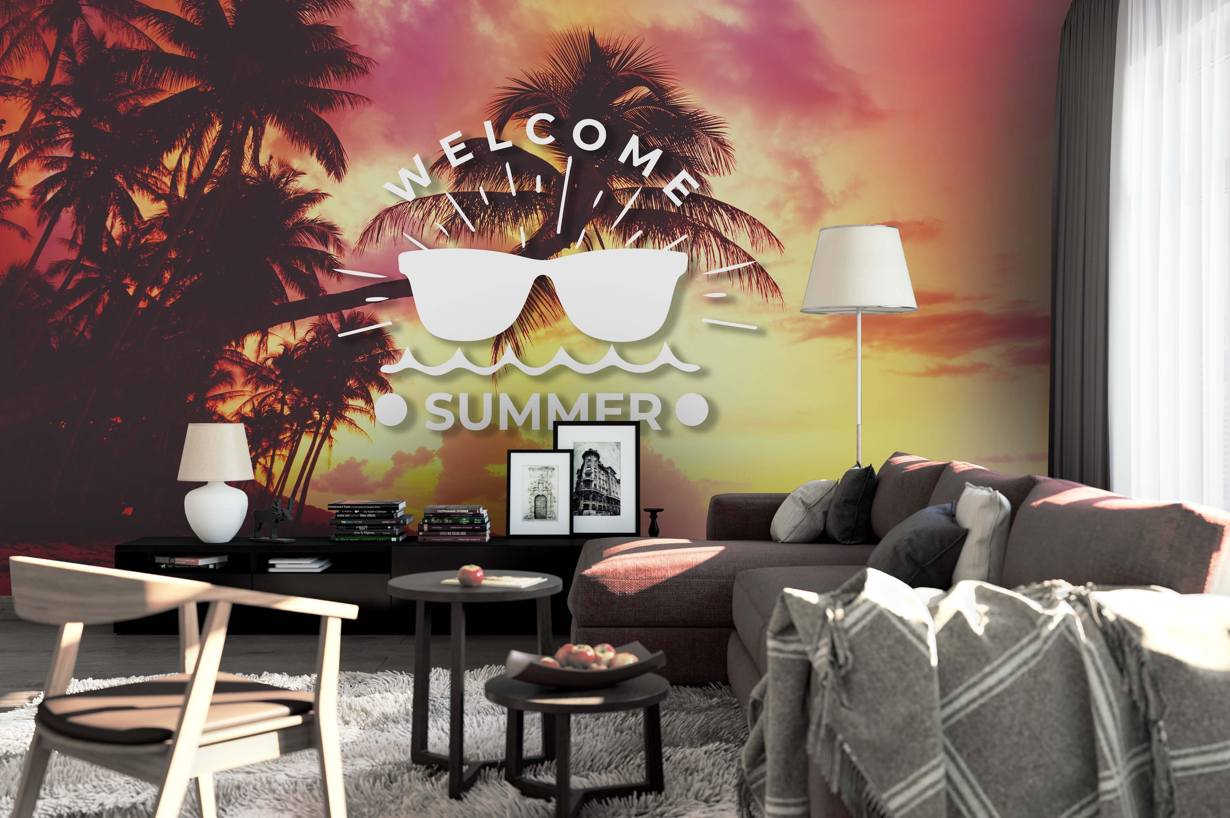 3D Sunset Coconut Tree Wall Mural Wallpaper 72- Jess Art Decoration