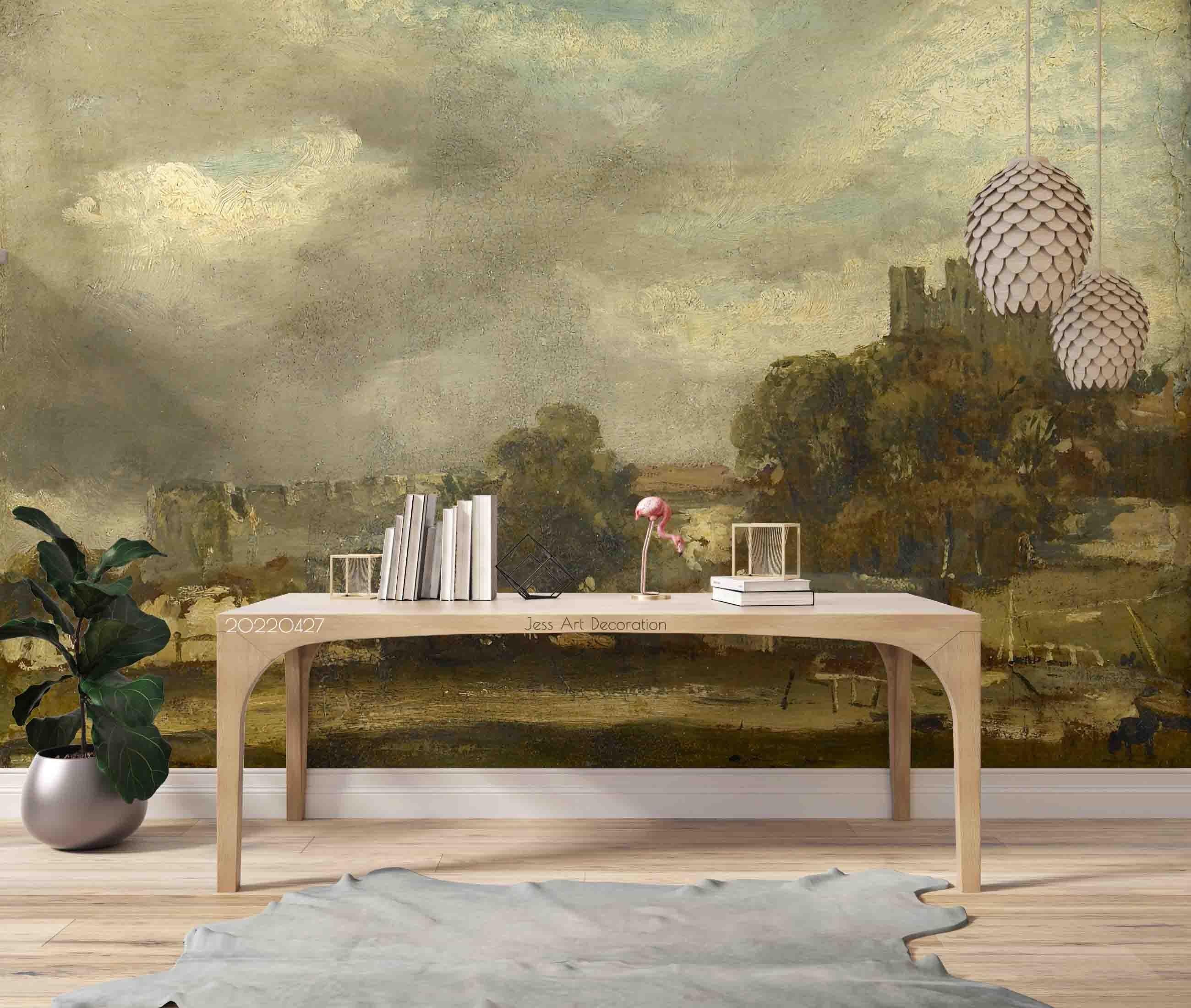 3D River Architecture Landscape Oil Painting Wall Mural Wallpaper GD 4433- Jess Art Decoration