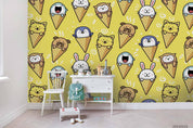 3D Cartoon Animal Ice Cream Yellow Wall Mural Wallpaper LQH 24- Jess Art Decoration