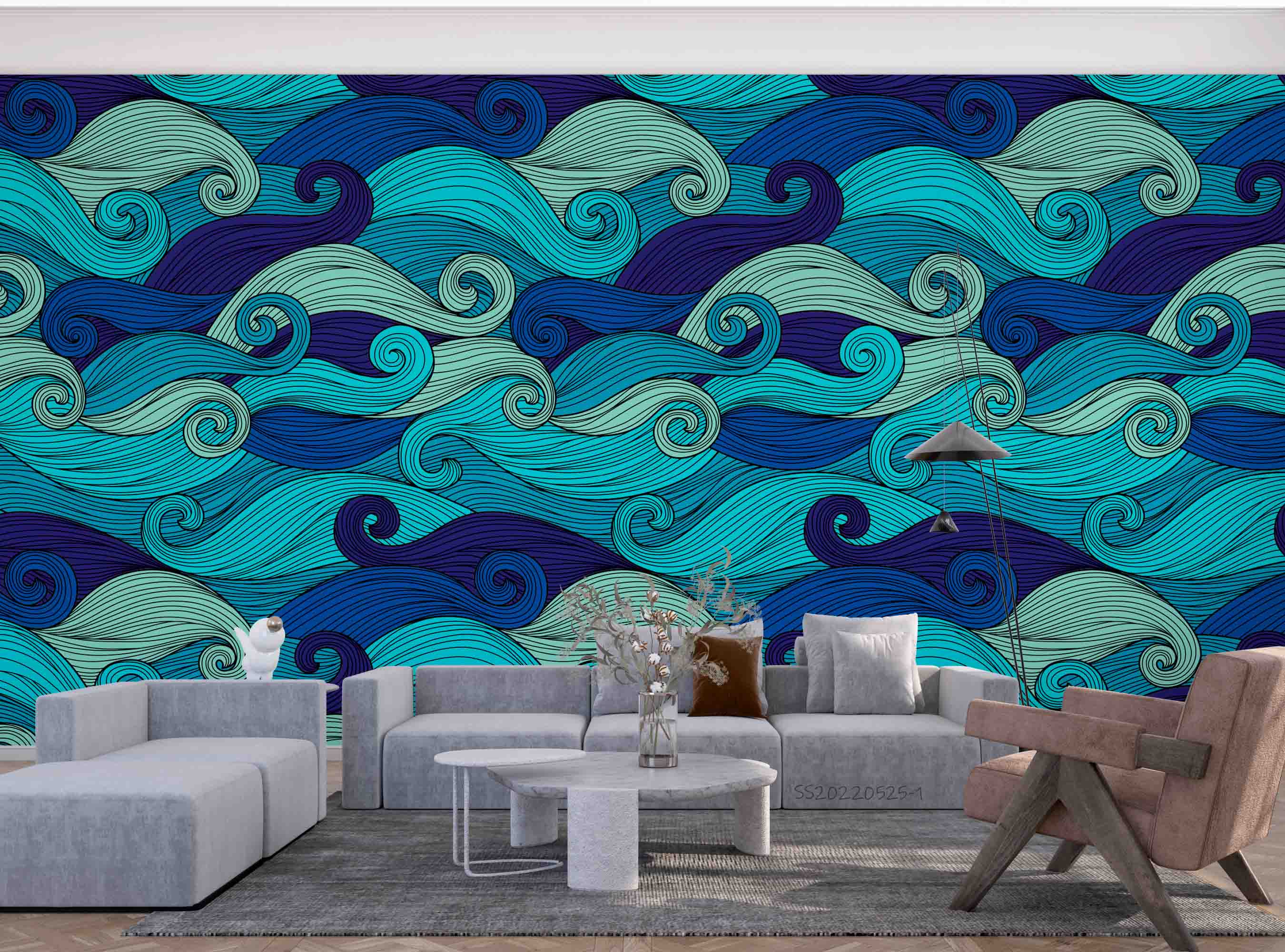 3D Abstract Wave Pattern Blue Green Wall Mural Wallpaper GD 4853- Jess Art Decoration