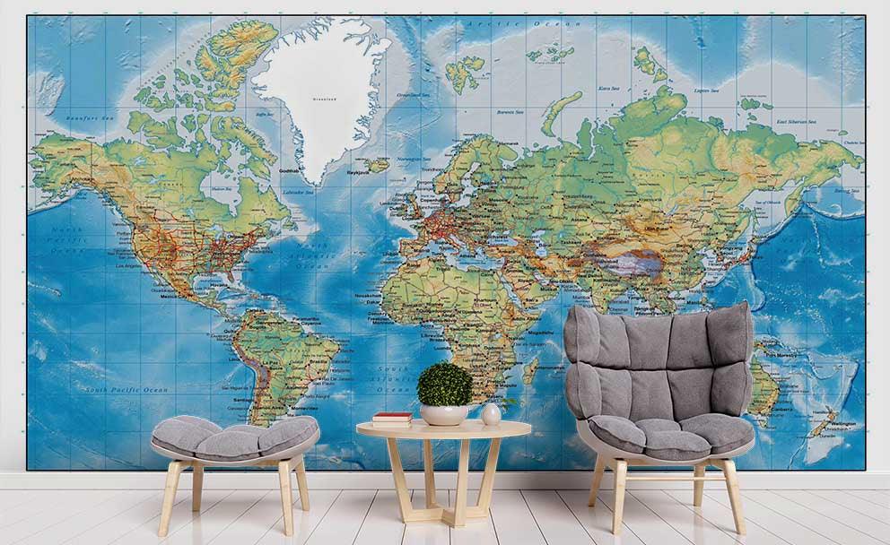 3D Blue World Map Wall Mural Wallpaper SF84- Jess Art Decoration