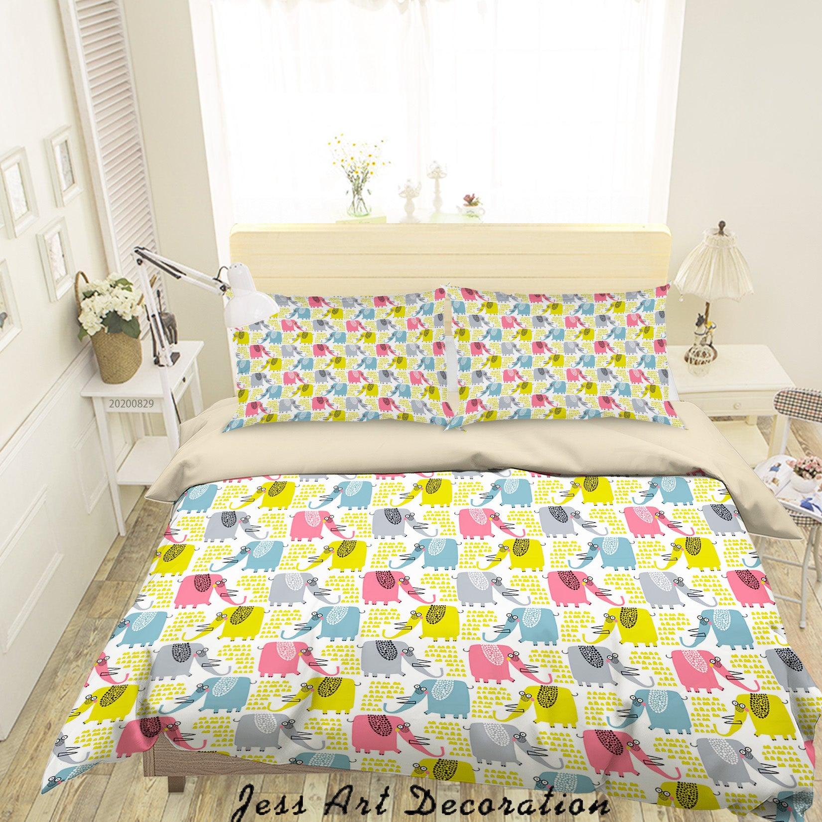 3D Abstract Hand Draw Cartoon Elephant Pattern Quilt Cover Set Bedding Set Duvet Cover Pillowcases WJ 3506- Jess Art Decoration