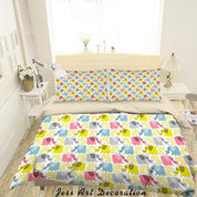3D Abstract Hand Draw Cartoon Elephant Pattern Quilt Cover Set Bedding Set Duvet Cover Pillowcases WJ 3506- Jess Art Decoration