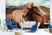 3D Cloud Green Mountain Horse Animal Wall Mural Wallpaper LXL- Jess Art Decoration