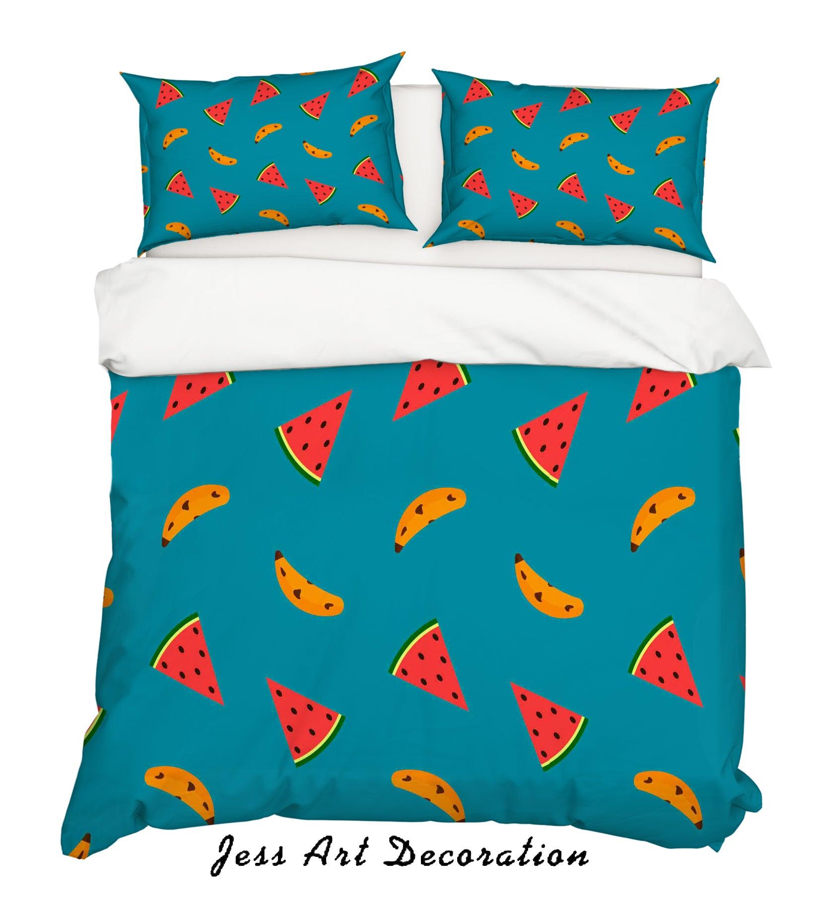 3D Watermelon Banana Blue Quilt Cover Set Bedding Set Pillowcases 5- Jess Art Decoration