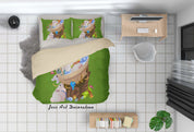 3D Green Rabbit Basket Bird Eggs Quilt Cover Set Bedding Set Duvet Cover Pillowcases SF42- Jess Art Decoration