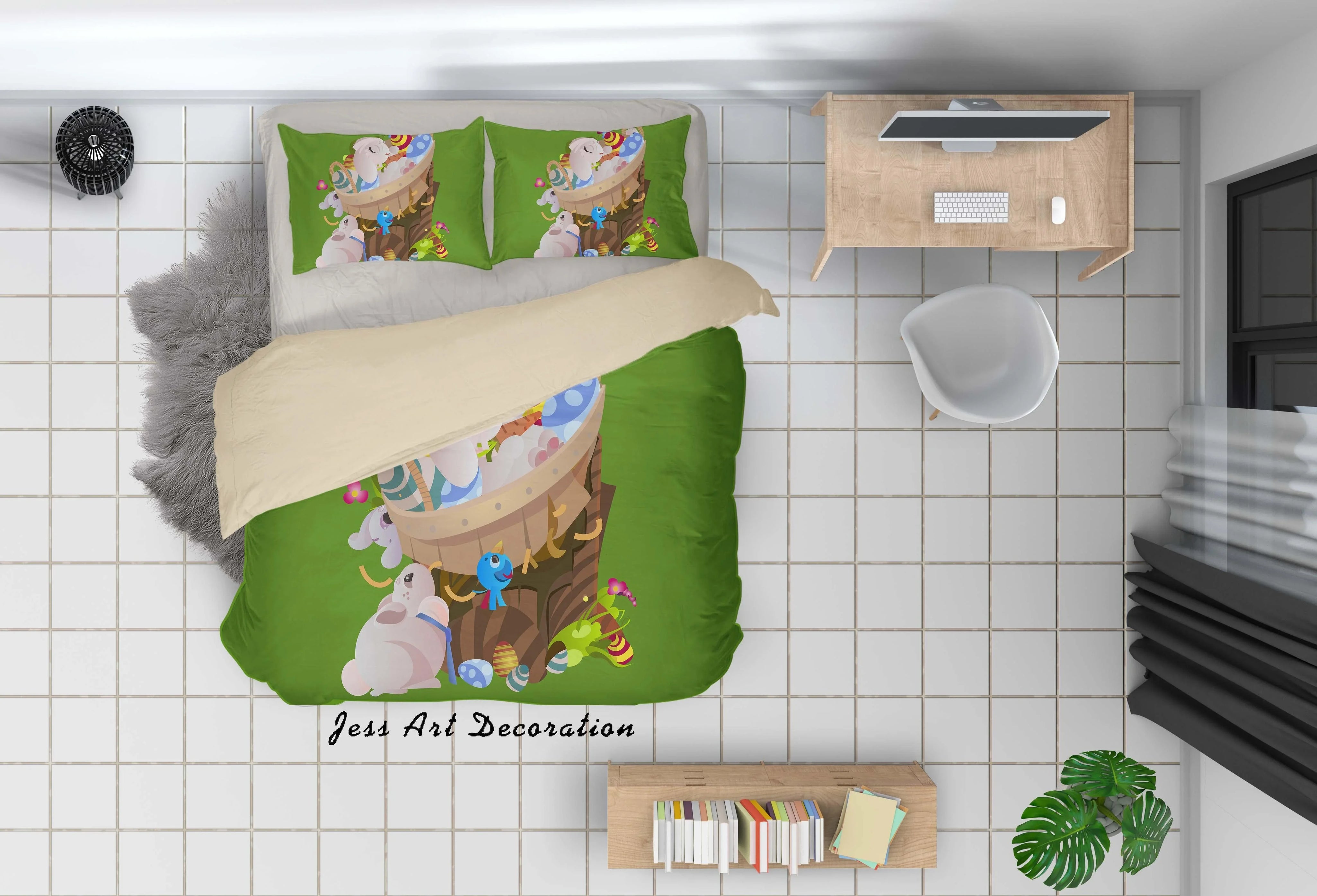 3D Green Rabbit Basket Bird Eggs Quilt Cover Set Bedding Set Duvet Cover Pillowcases SF42- Jess Art Decoration