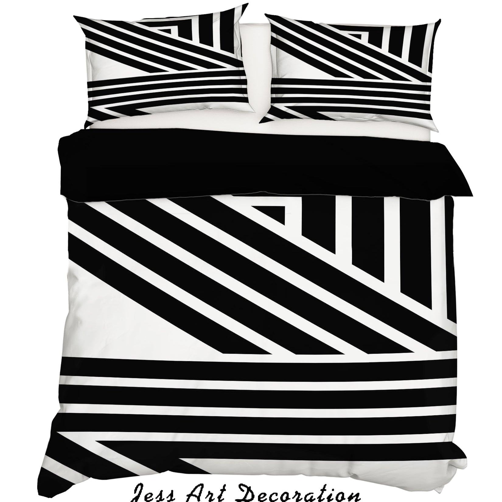3D White Black Geometric Stripes Quilt Cover Set Bedding Set Pillowcases 22- Jess Art Decoration