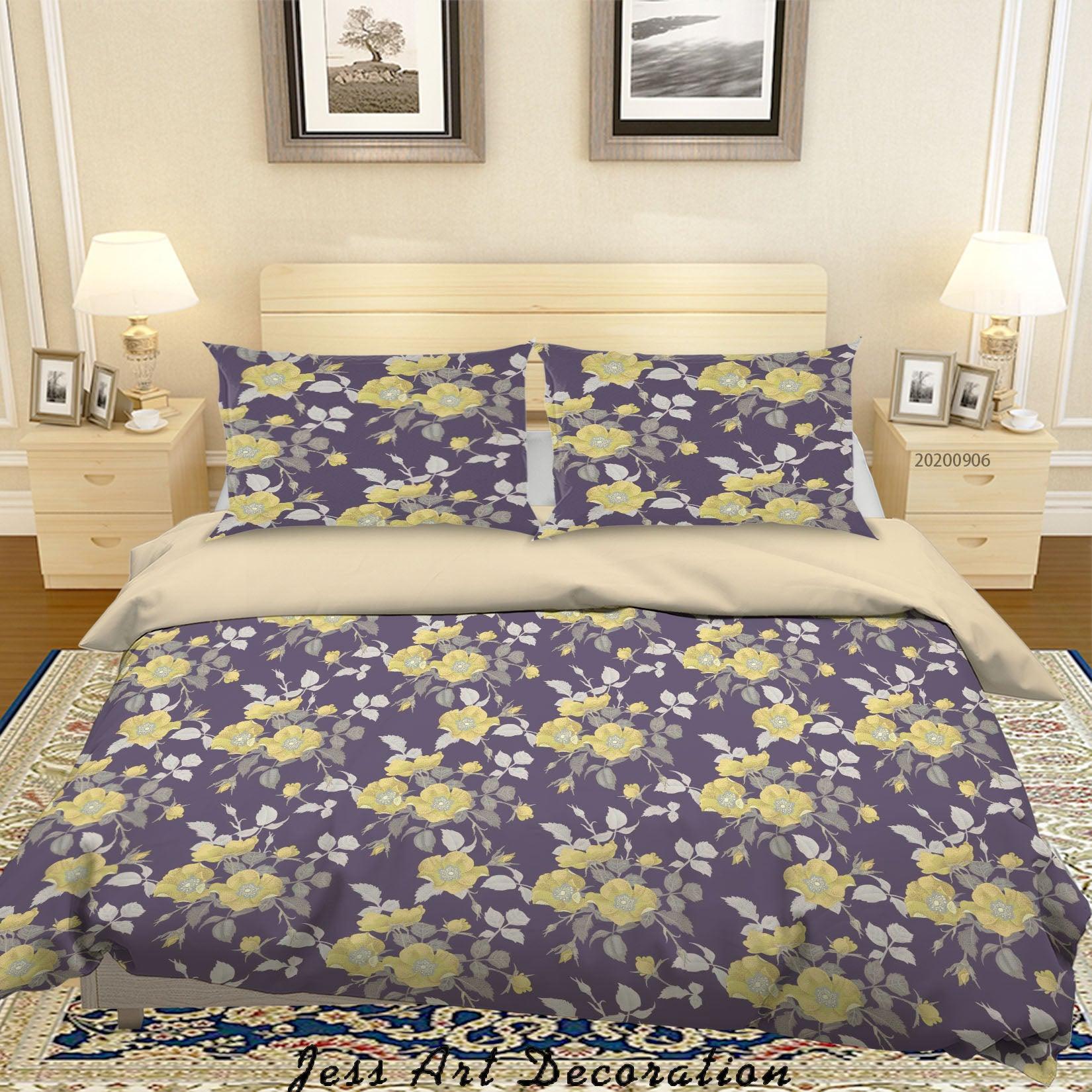 3D Vintage Yellow Leaves Pattern Quilt Cover Set Bedding Set Duvet Cover Pillowcases WJ 3618- Jess Art Decoration