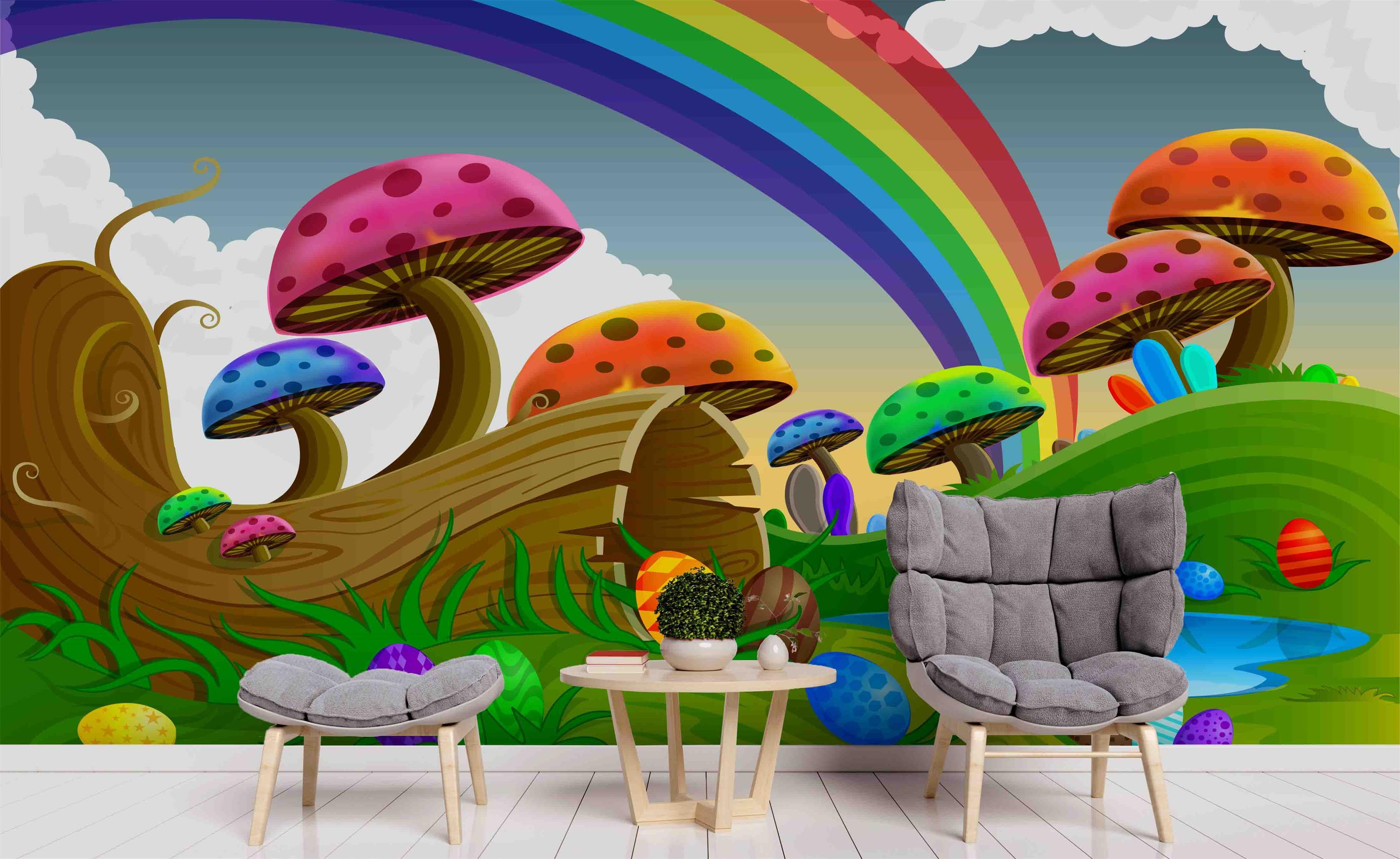 3D Rainbow Mushroom Wall Mural Wallpaper SF08- Jess Art Decoration