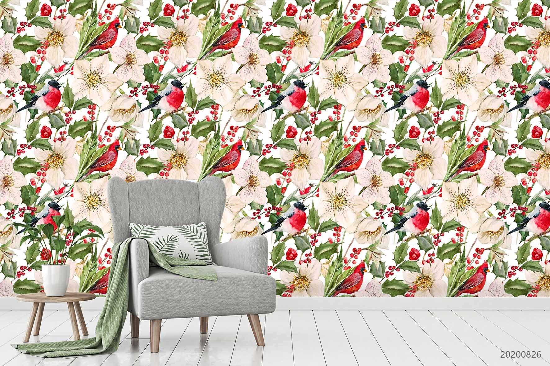 3D Hand Sketching Bird Floral Leaves Plant Wall Mural Wallpaper LXL 1353- Jess Art Decoration