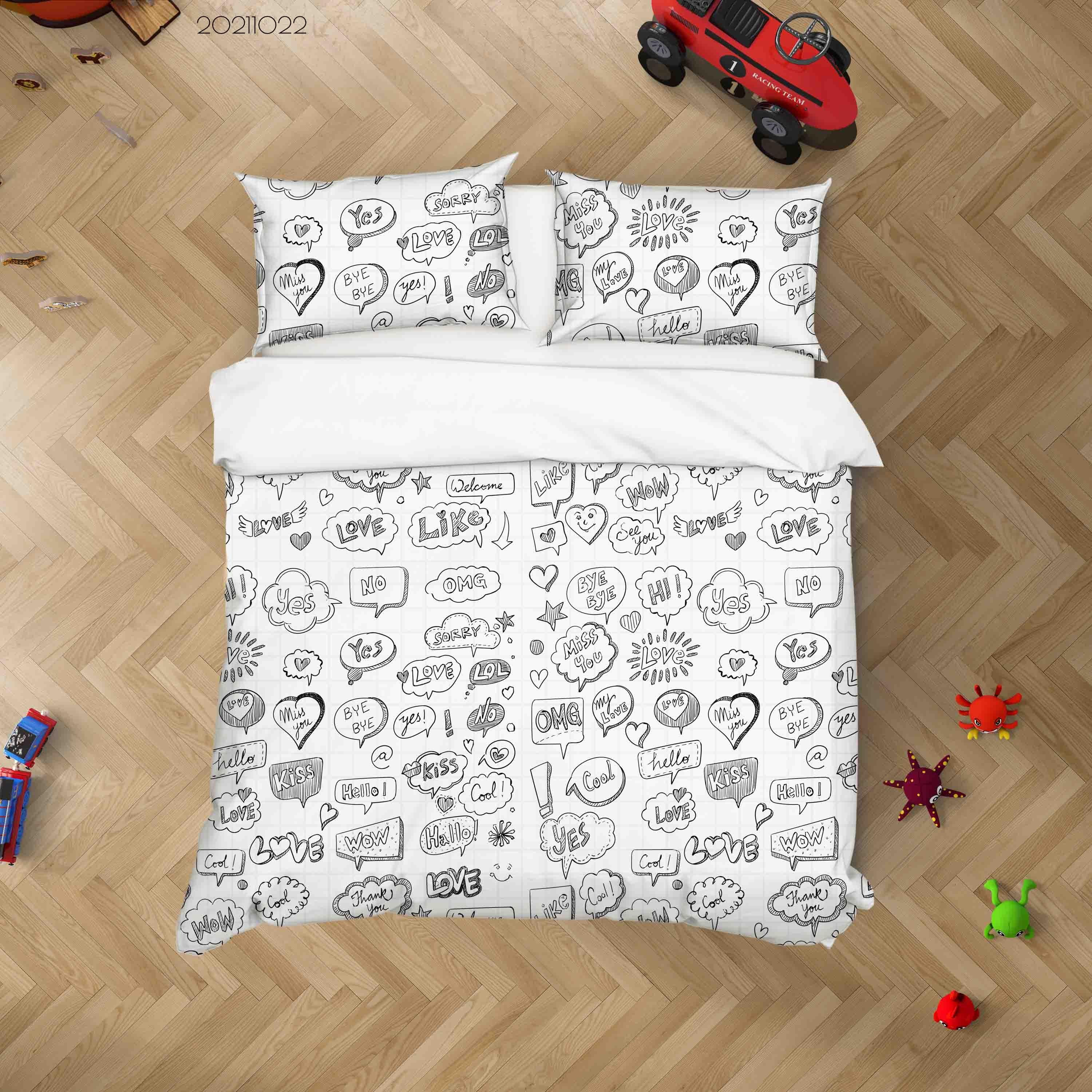 3D Abstract Bubble Language Graffiti Quilt Cover Set Bedding Set Duvet Cover Pillowcases 34- Jess Art Decoration