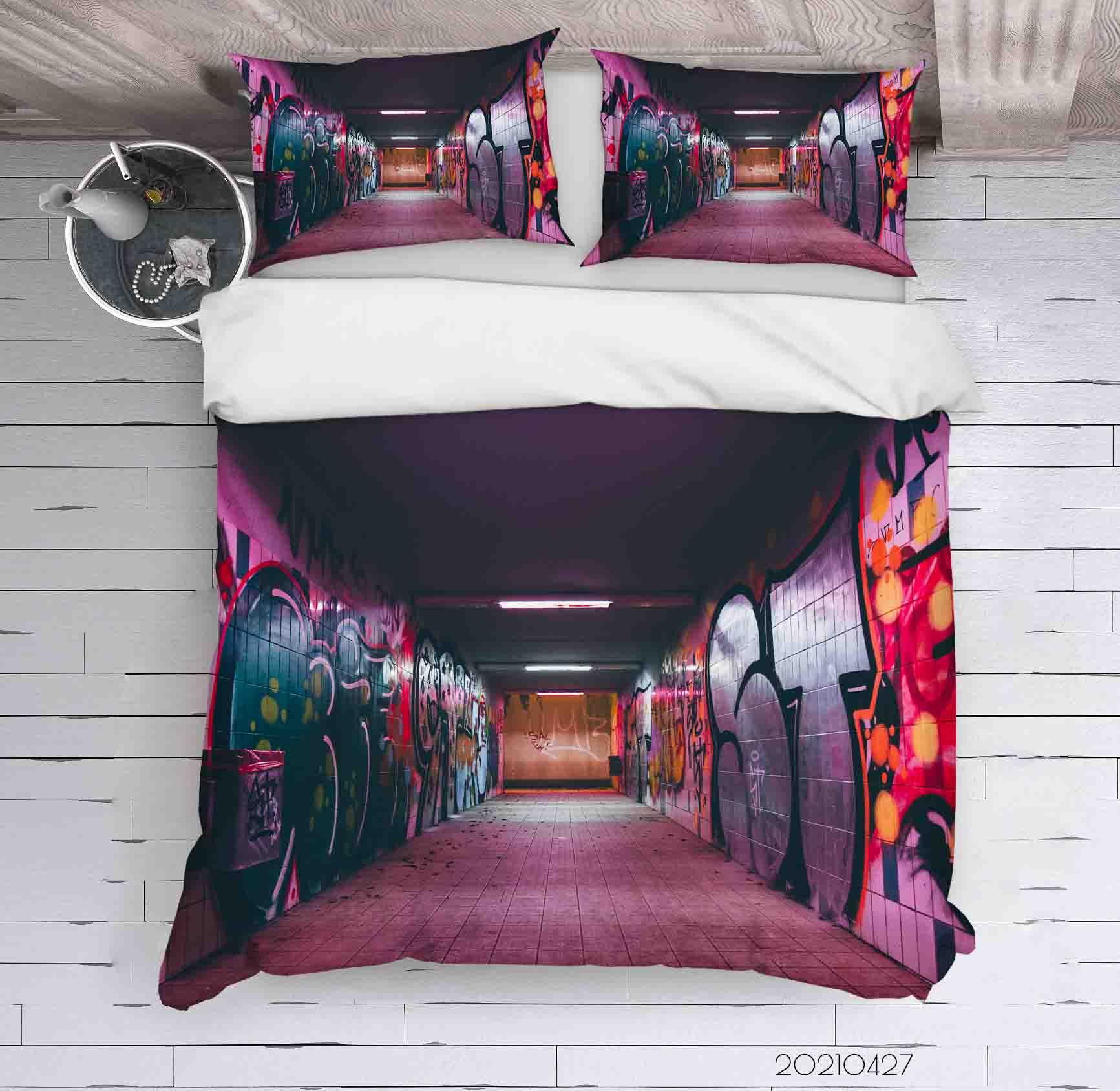 3D Abstract Colored Street Graffiti Quilt Cover Set Bedding Set Duvet Cover Pillowcases 148- Jess Art Decoration