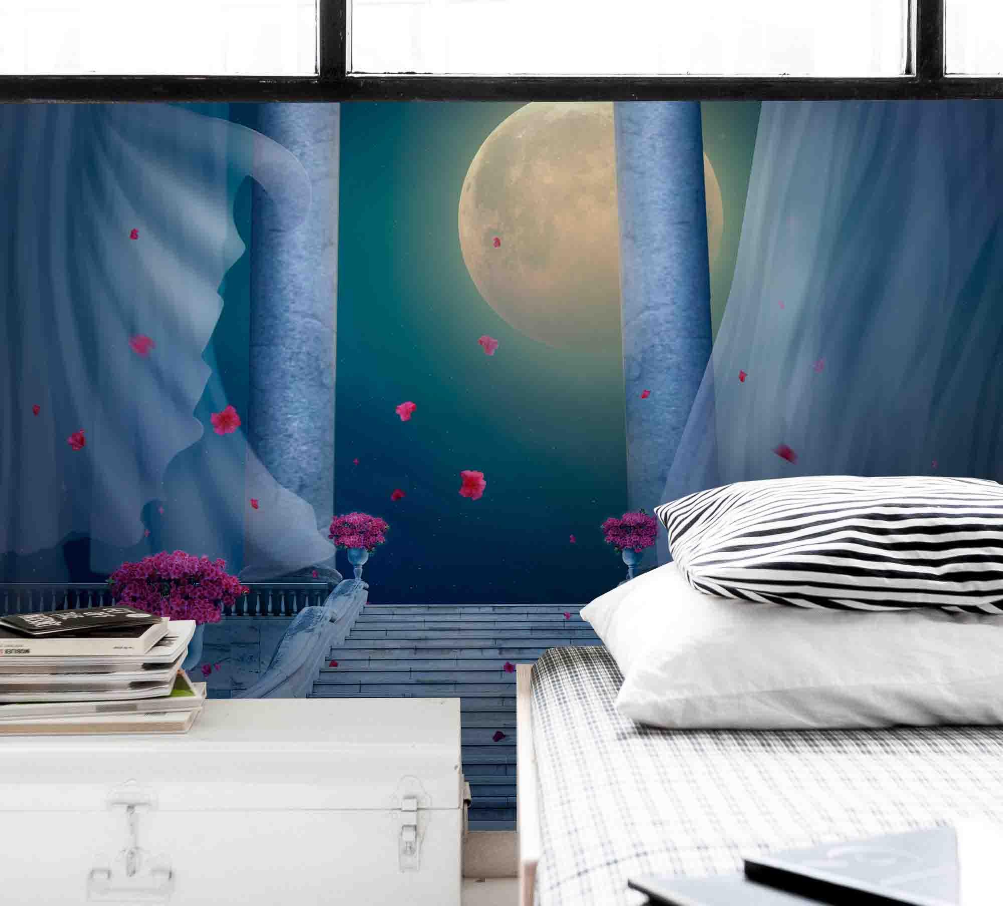 3D Moon Sky Flower Steps Curtain Pillar Wall Mural Wallpaper 95- Jess Art Decoration