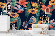 3D Tropical Plant Leaf Floral Bird Wall Mural Wallpaper LQH 10- Jess Art Decoration