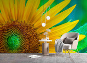 3D Golden Sunflower Green Leaf Wall Mural Wallpaper GD 2422- Jess Art Decoration