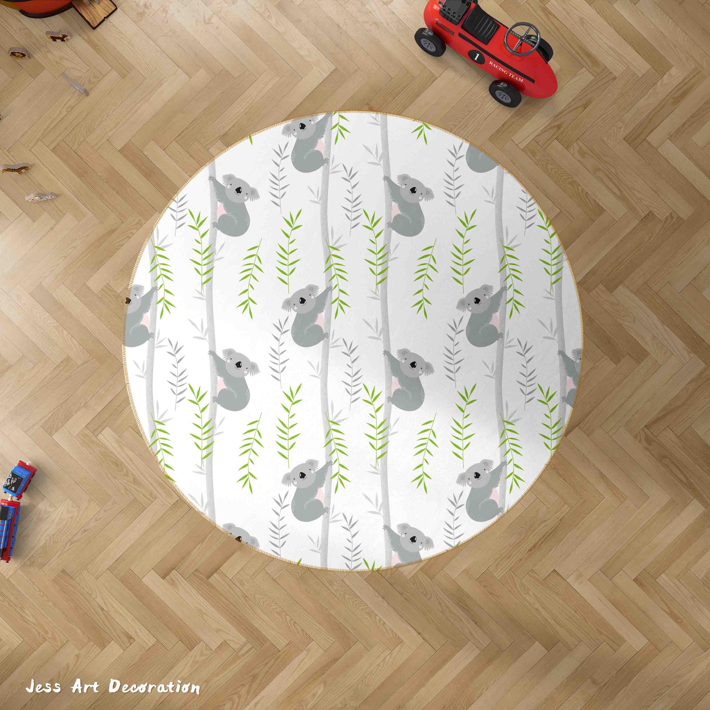 3D Cartoon Animal Koala Leaf Kids Non-Slip Round Rug Mat 149- Jess Art Decoration