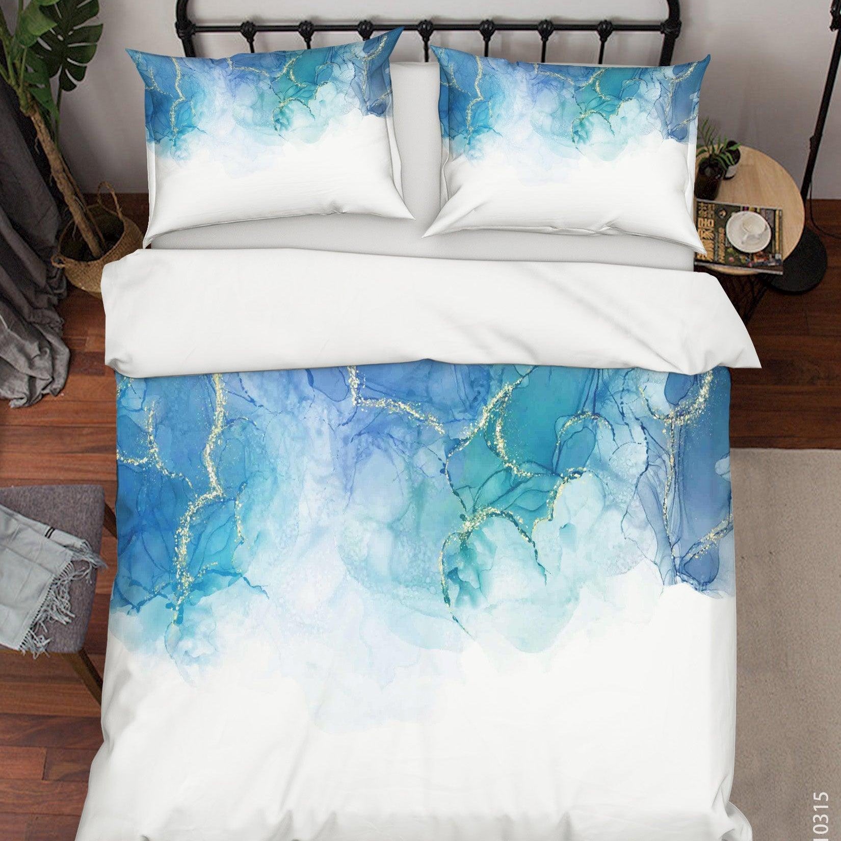 3D Watercolor Blue Marble Quilt Cover Set Bedding Set Duvet Cover Pillowcases 82- Jess Art Decoration