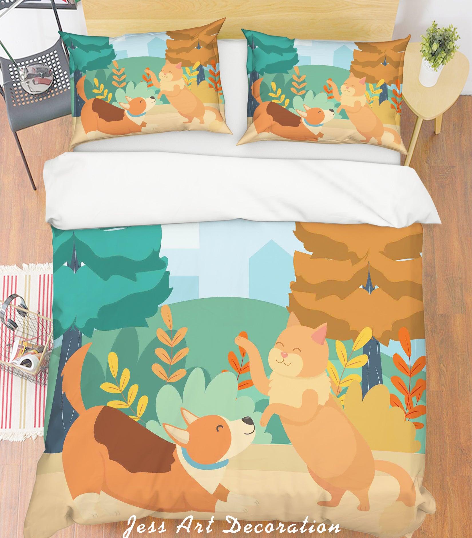 3D Color Cartoon Dog Cat Quilt Cover Set Bedding Set Pillowcases  49- Jess Art Decoration