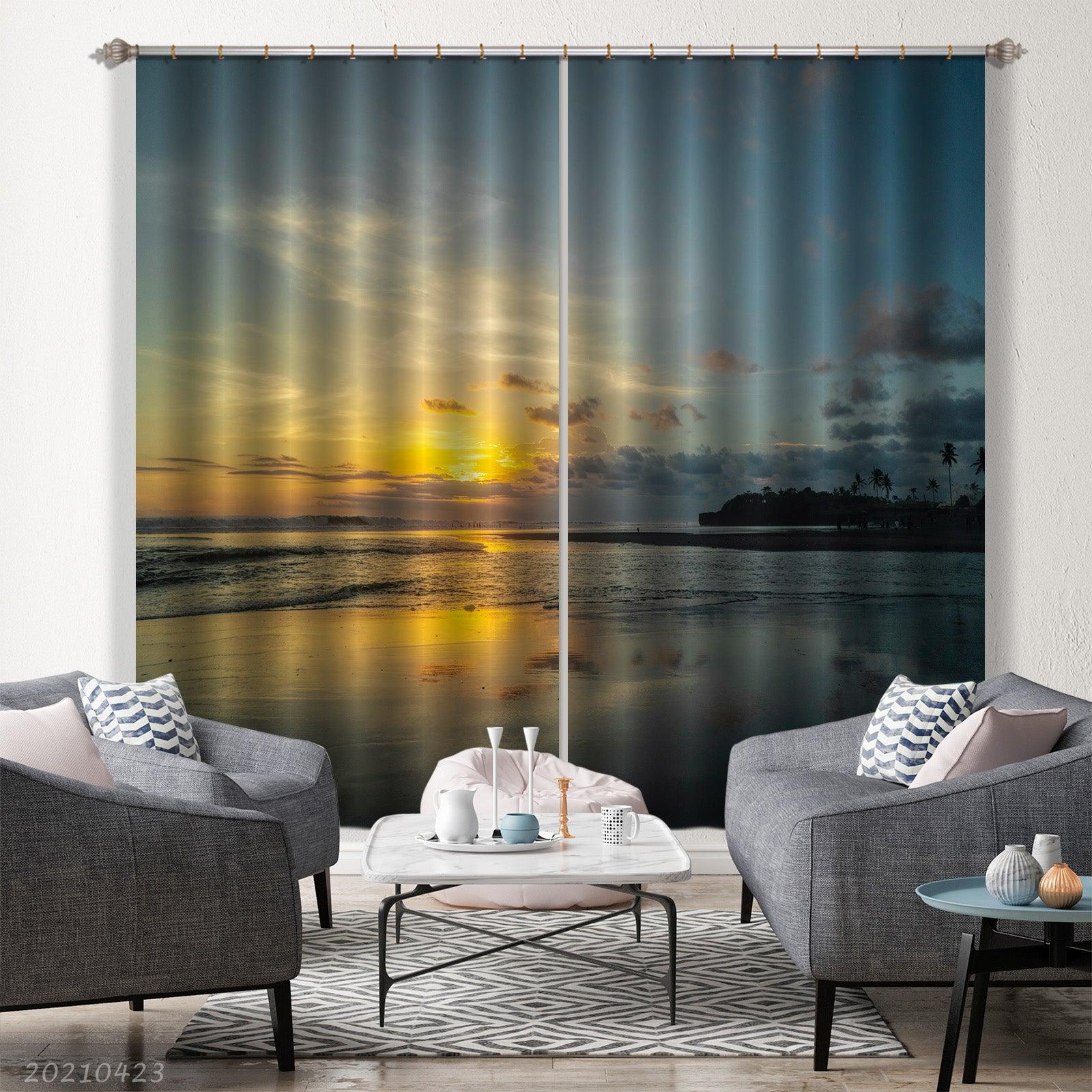 3D Ocean Wave Sunrise Scenery Curtains and Drapes GD 1385- Jess Art Decoration
