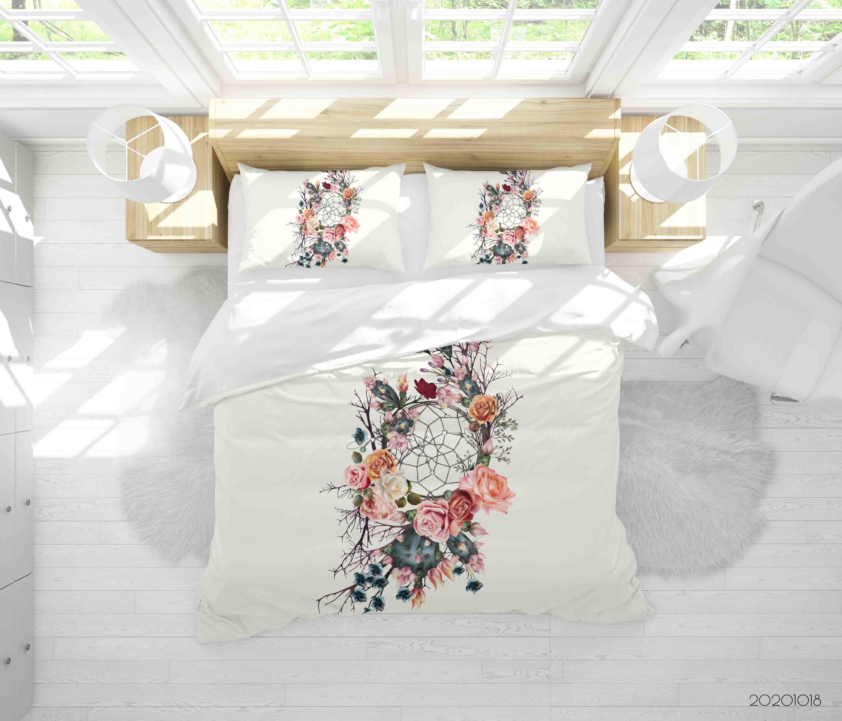 3D Watercolor Dream Catcher Flowers Quilt Cover Set Bedding Set Duvet Cover Pillowcases WJ 9753- Jess Art Decoration