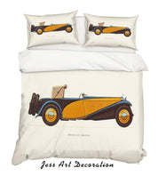 3D Yellow Retro Classic Cars Quilt Cover Set Bedding Set Pillowcases 04- Jess Art Decoration