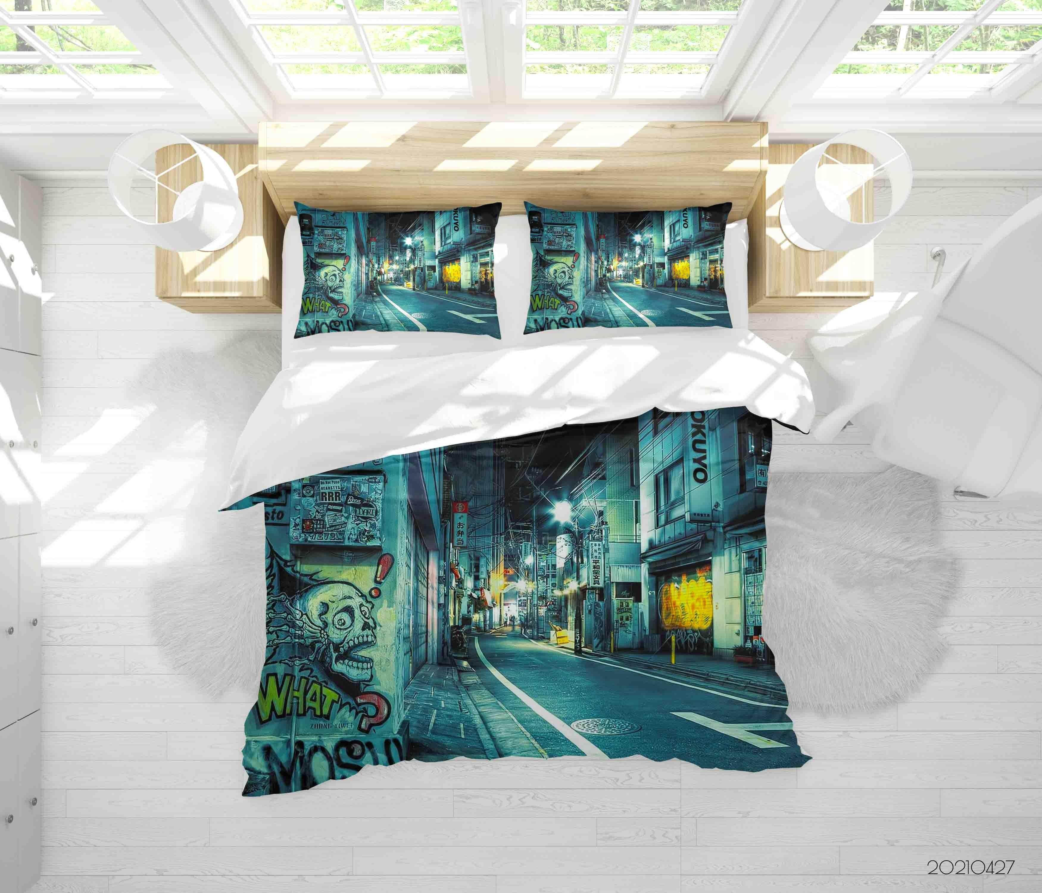 3D Abstract Colored Street Graffiti Quilt Cover Set Bedding Set Duvet Cover Pillowcases 49- Jess Art Decoration