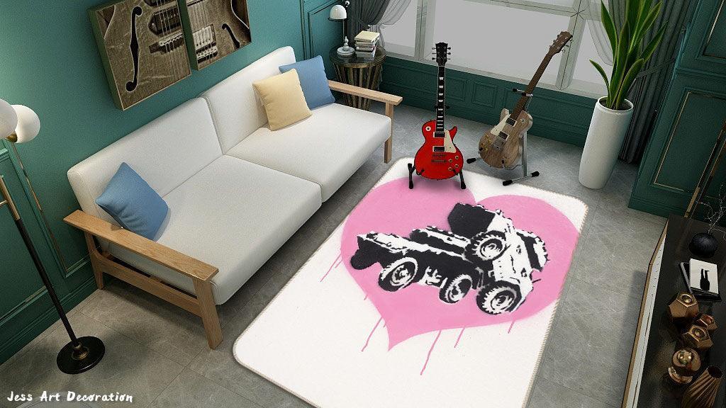 3D Pink Love Truck Graffiti Background Non-Slip Rug Mat A133 LQH- Jess Art Decoration