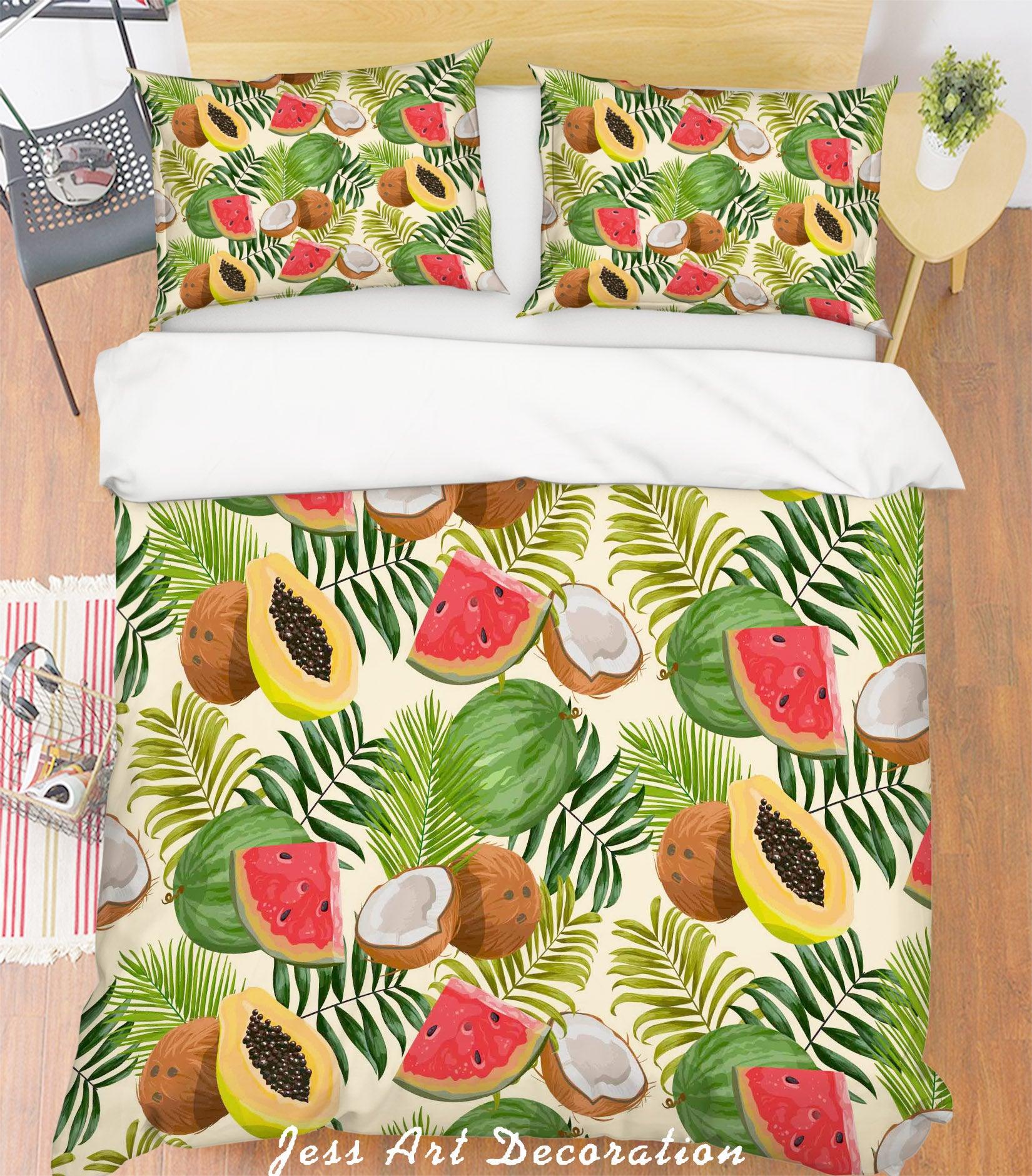 3D Fruit Green Leaves Quilt Cover Set Bedding Set Pillowcases 120- Jess Art Decoration