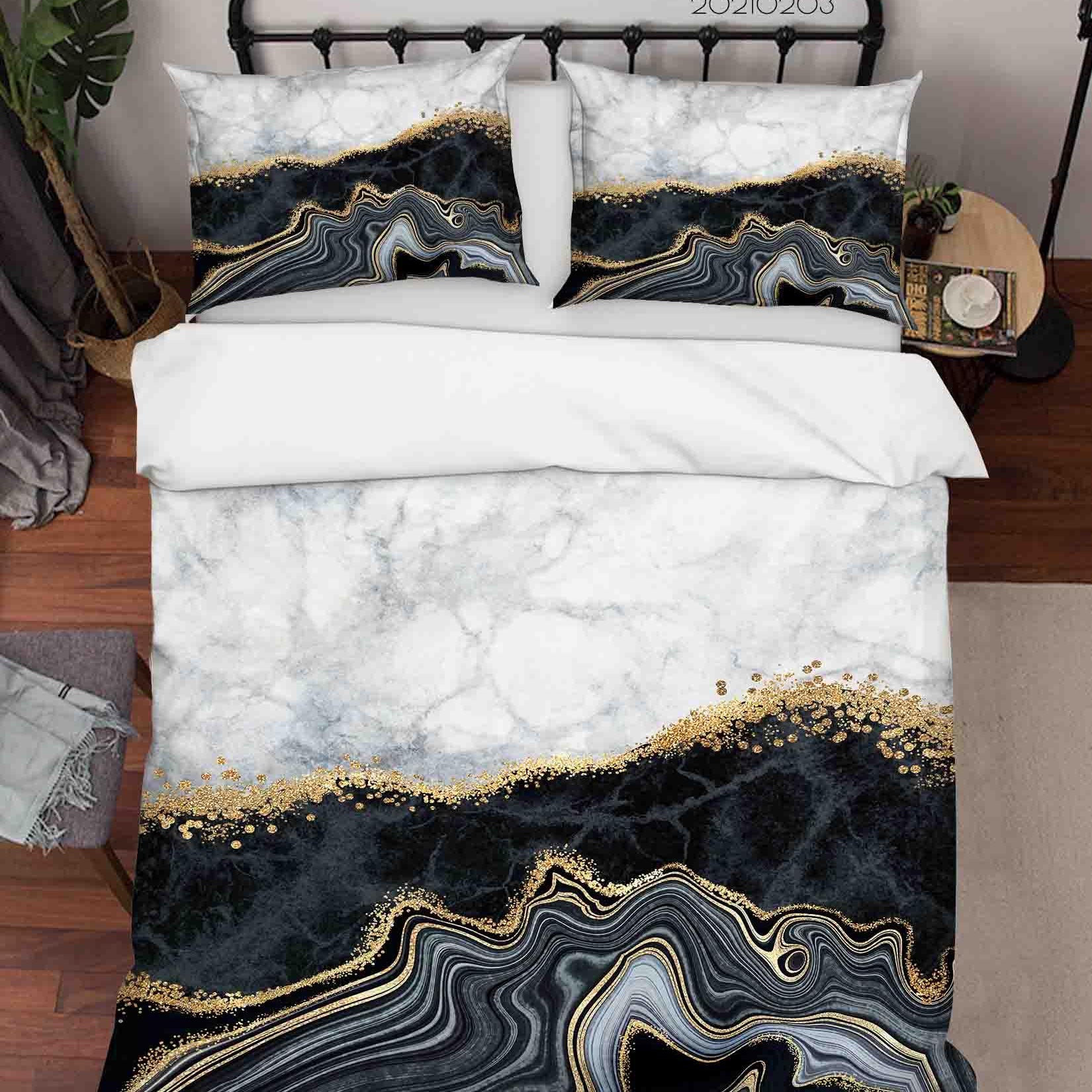 3D Abstract Black Marble Texture Quilt Cover Set Bedding Set Duvet Cover Pillowcases 63- Jess Art Decoration