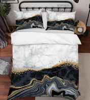 3D Abstract Black Marble Texture Quilt Cover Set Bedding Set Duvet Cover Pillowcases 63- Jess Art Decoration