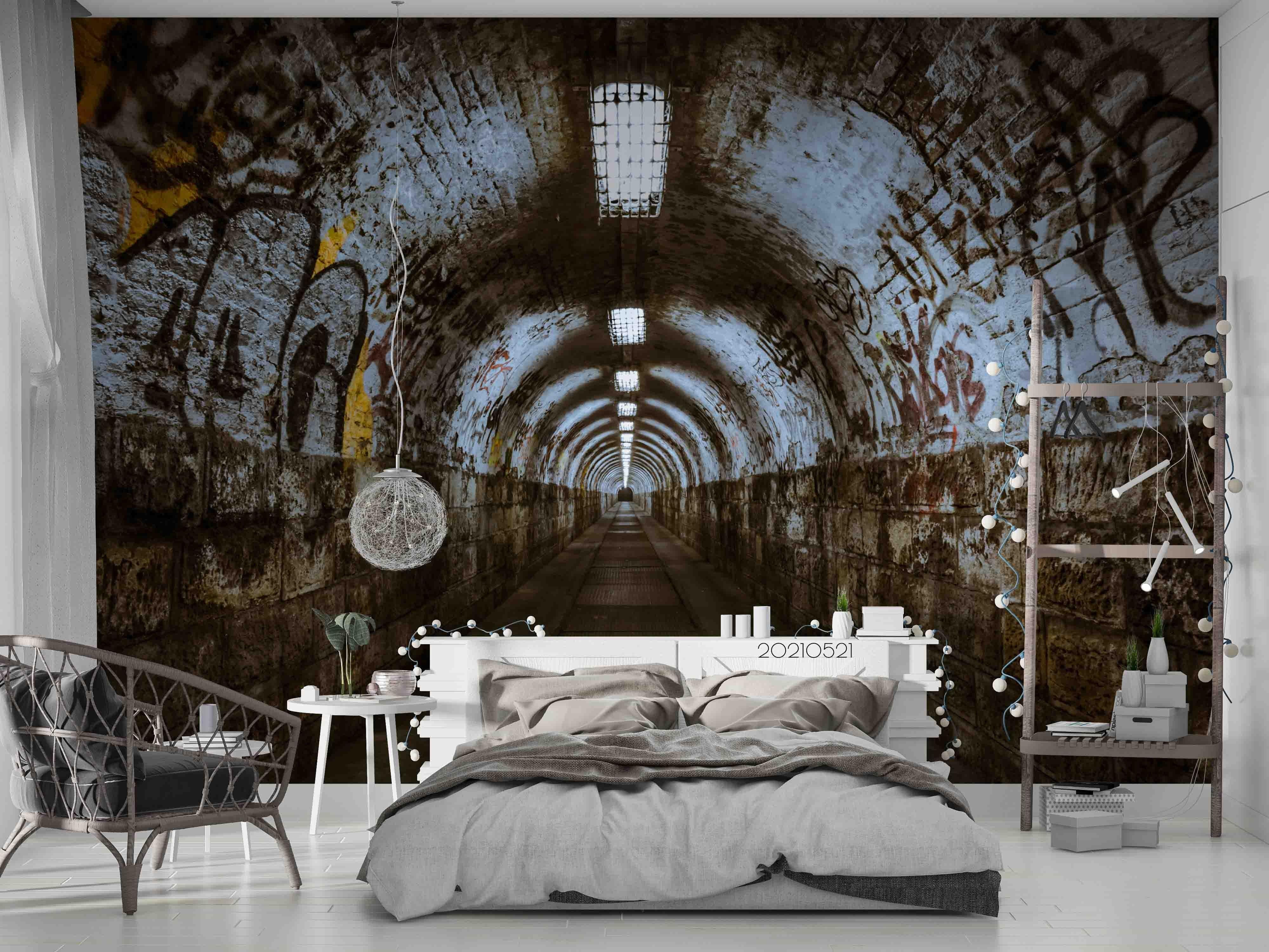 3D Graffiti Tunnel Wall Mural Wallpaper LQH 18- Jess Art Decoration