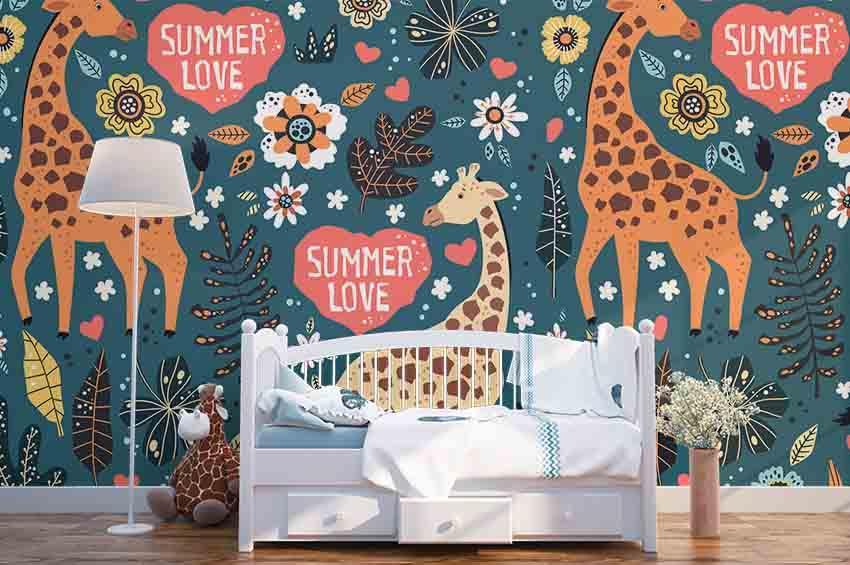 3D Color Cartoon Giraff Wall Mural Wallpaper 72- Jess Art Decoration