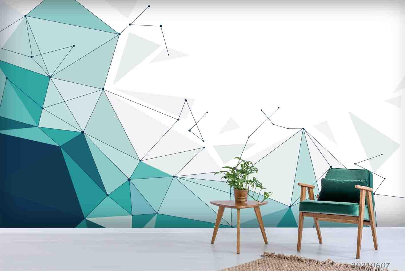 3D  Blue Crystal Triangle Rendering  Wall Mural Wallpaper SWW1058- Jess Art Decoration