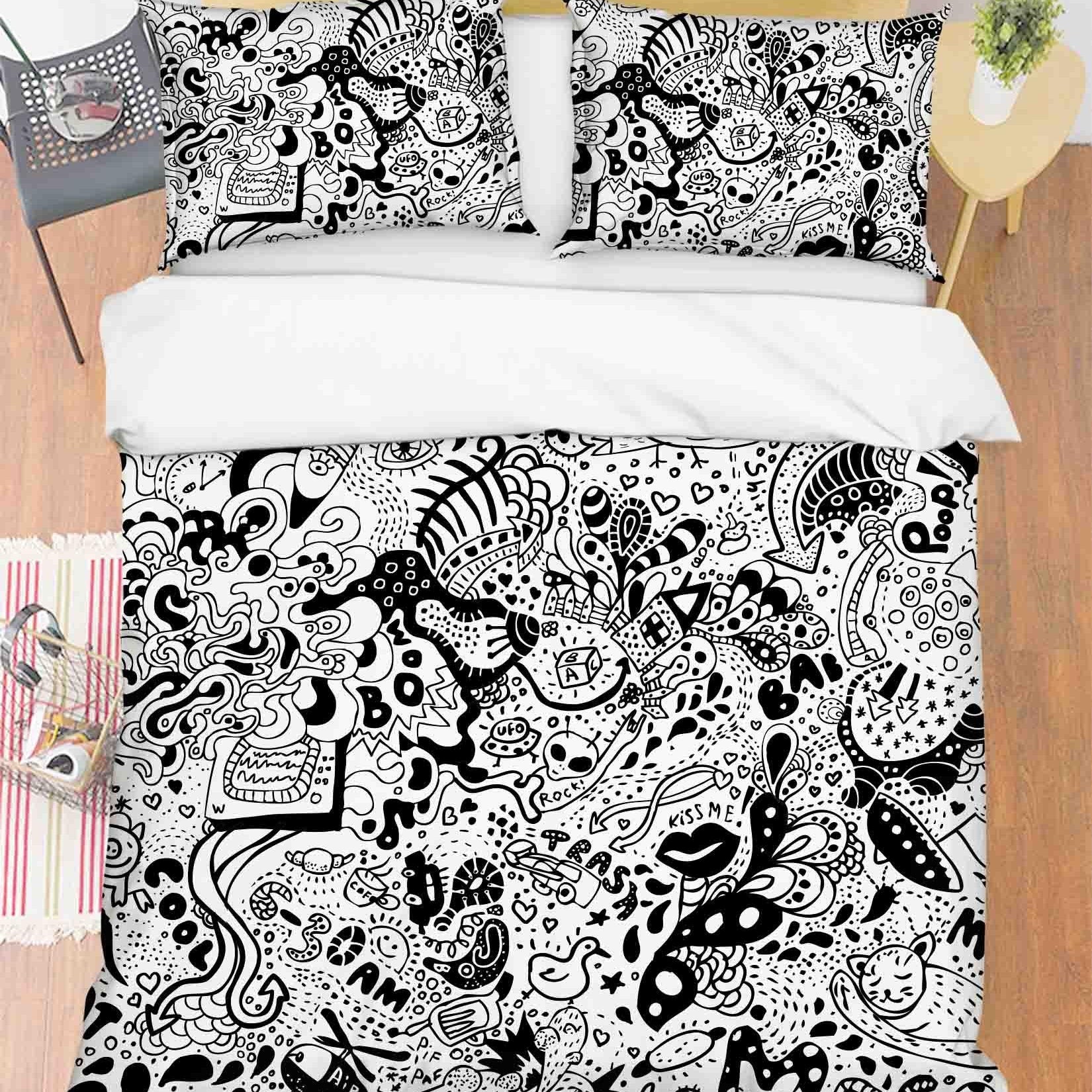 3D Abstract Art Graffiti Quilt Cover Set Bedding Set Duvet Cover Pillowcases 63- Jess Art Decoration
