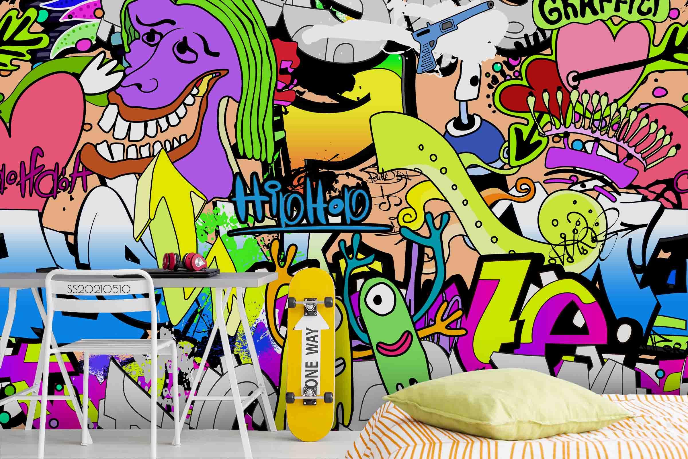 3D Abstract Color Graffiti Wall Mural Wallpaper LQH 277- Jess Art Decoration