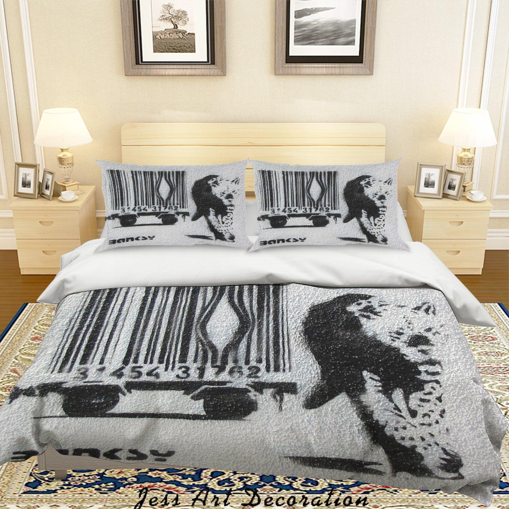 3D Black White Banksy Mural Leopard Barcode Quilt Cover Set Bedding Set Duvet Cover Pillowcases  ZY D102- Jess Art Decoration