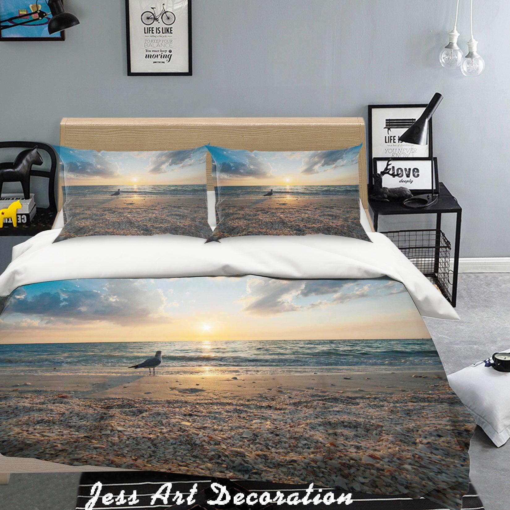 3D  Bird Seaside Setting Sun Scenery Quilt Cover Set Bedding Set Pillowcases 68- Jess Art Decoration