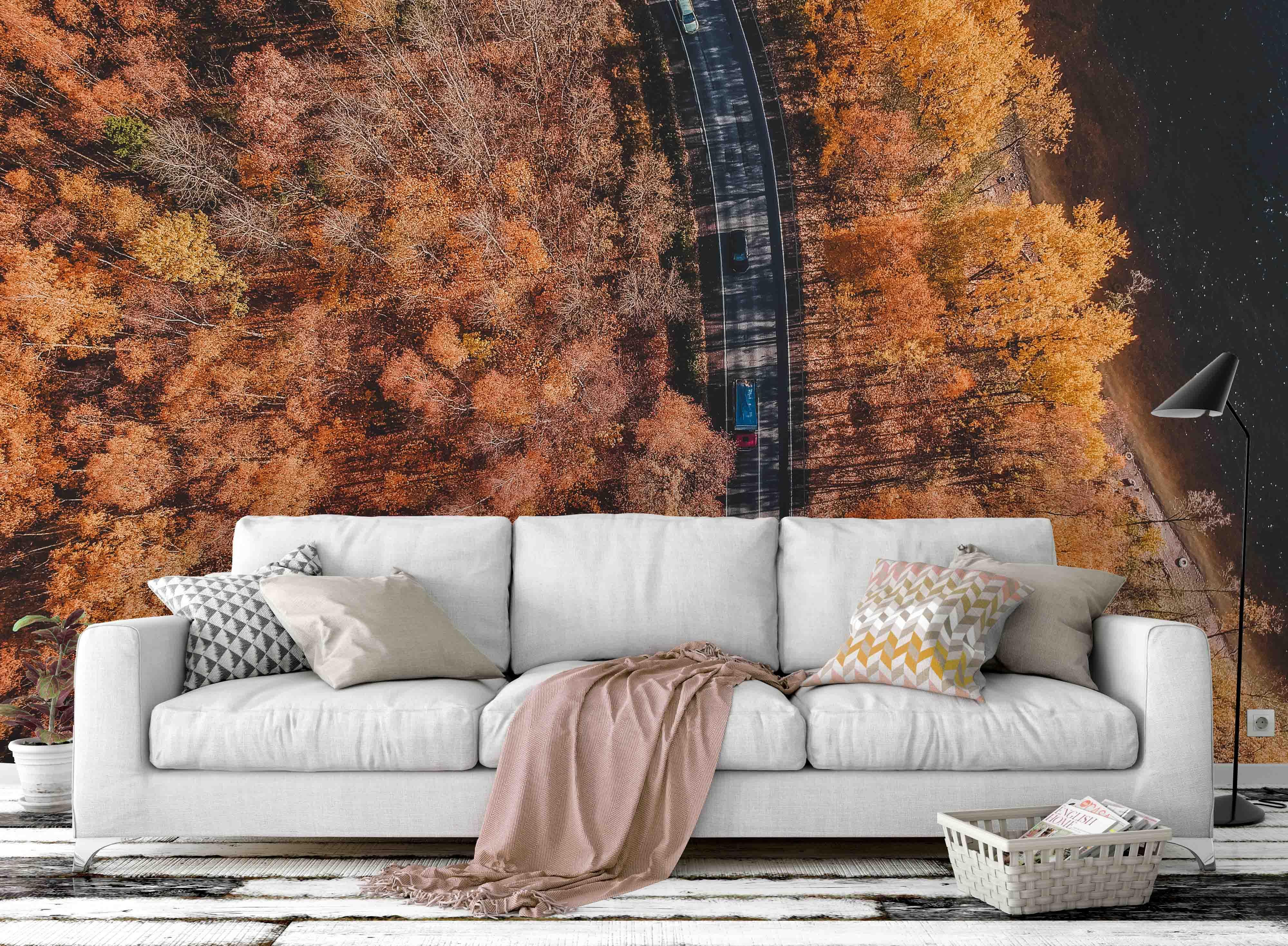 3D autumn forest road wall mural wallpaper 2- Jess Art Decoration