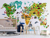 3D Cartoon World Map Animals Wall Mural Wallpaper LQH 168- Jess Art Decoration