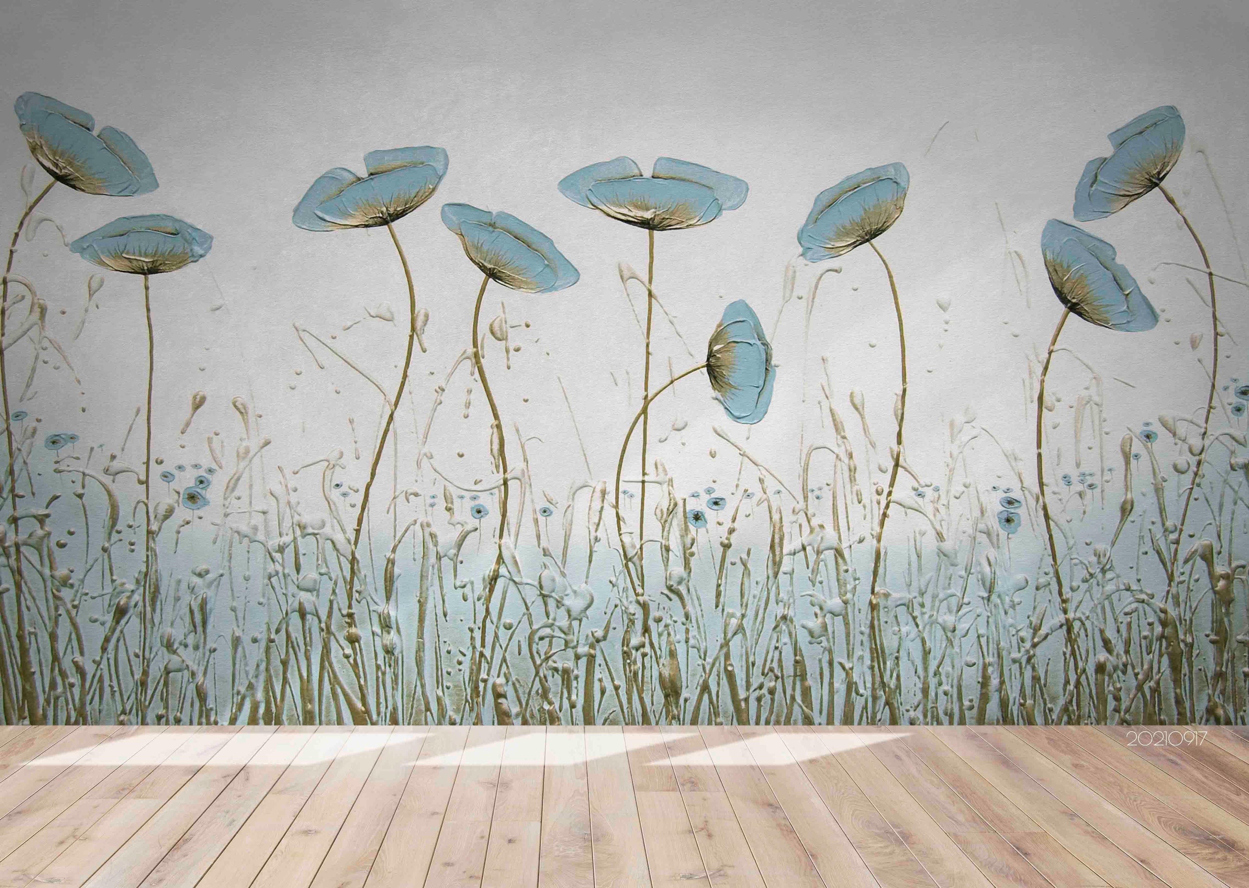 3D Hand Drawn Blue Floral Wall Mural Wallpaper LQH 46- Jess Art Decoration