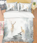 3D Snowfield Reindeer Quilt Cover Set Bedding Set Pillowcases  51- Jess Art Decoration